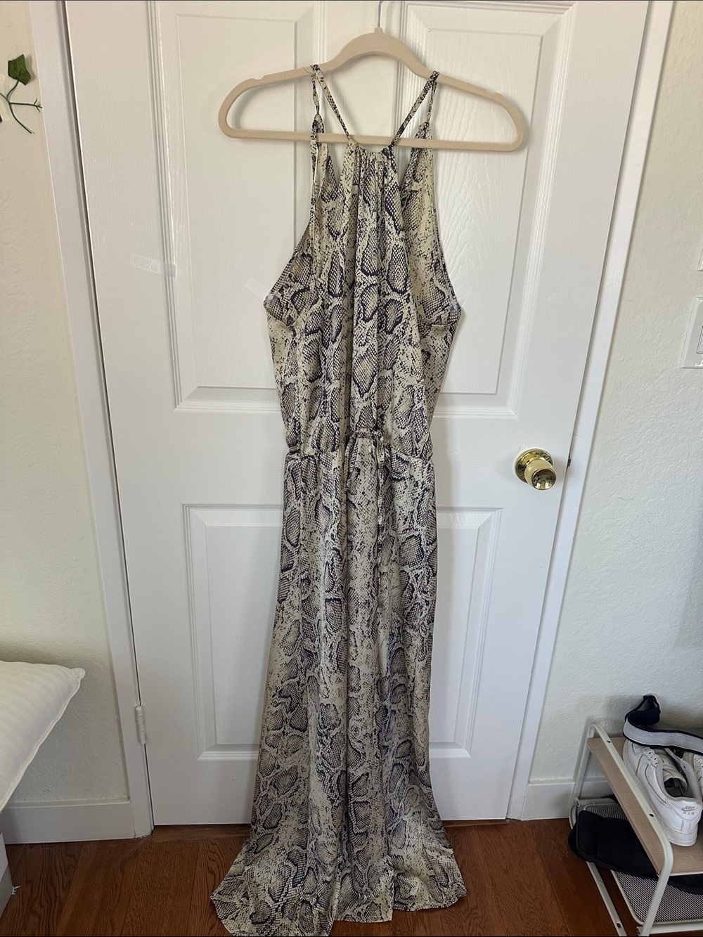 Sleeveless Snake Print Maxi Dress - Cream & Black